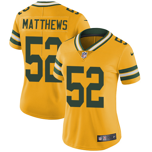 Nike Packers #52 Clay Matthews Yellow Women's Stitched NFL Limited Rush Jersey - Click Image to Close